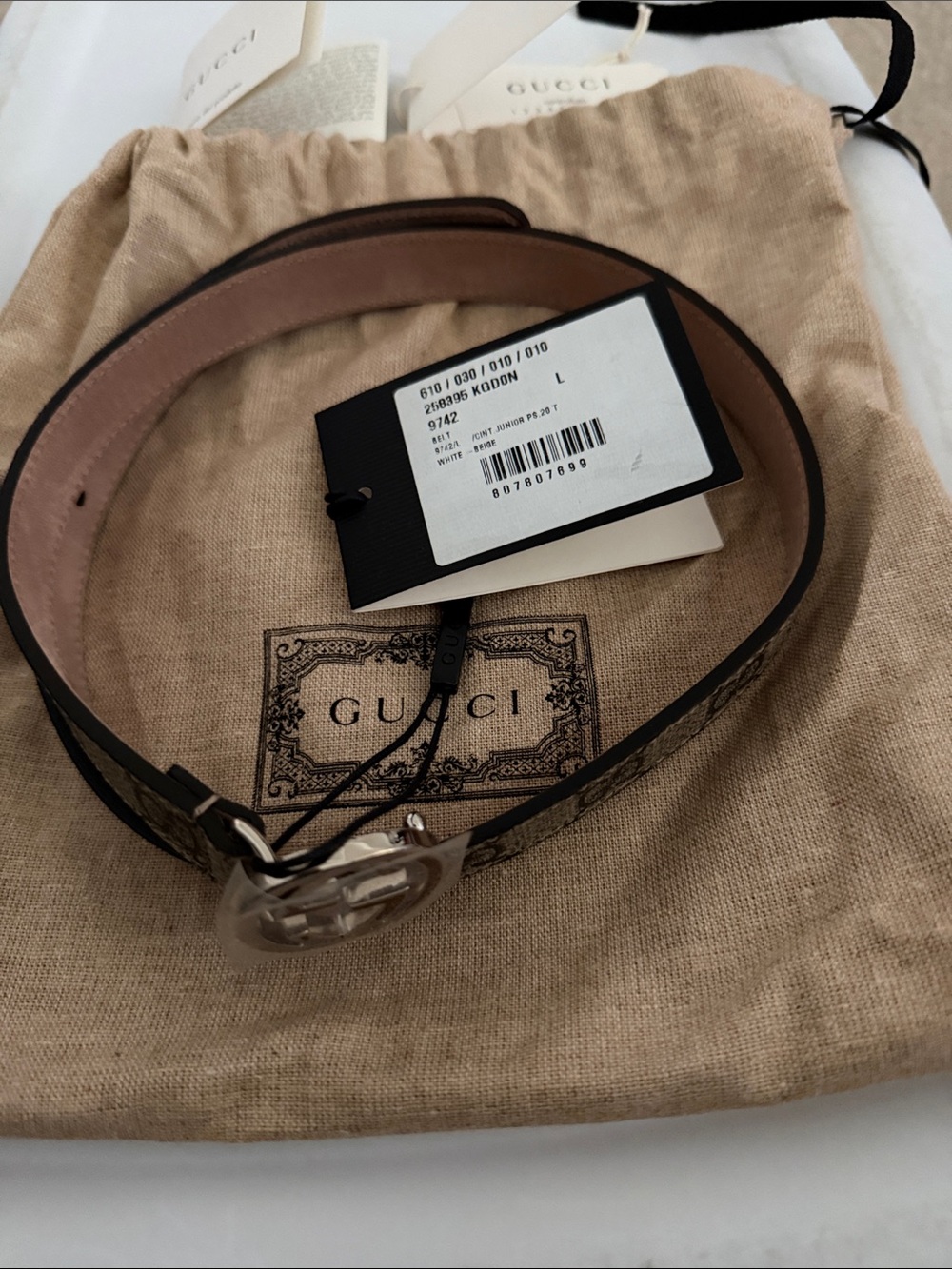 New Kids Gucci Brown GG Supreme Canvas Belt with Silver Interlocking Buckle Sz L